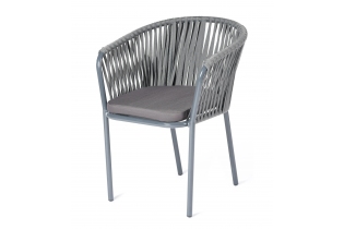 MR1000751 плетеный стул из синтетических лент серого цвета, цвет подушки серый, цвет каркаса белый